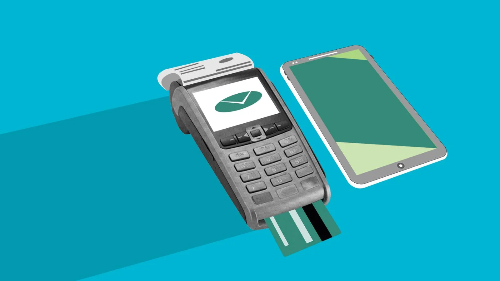 Cartão de crédito ao lado de celular e maquininha, representando cashback e pontos