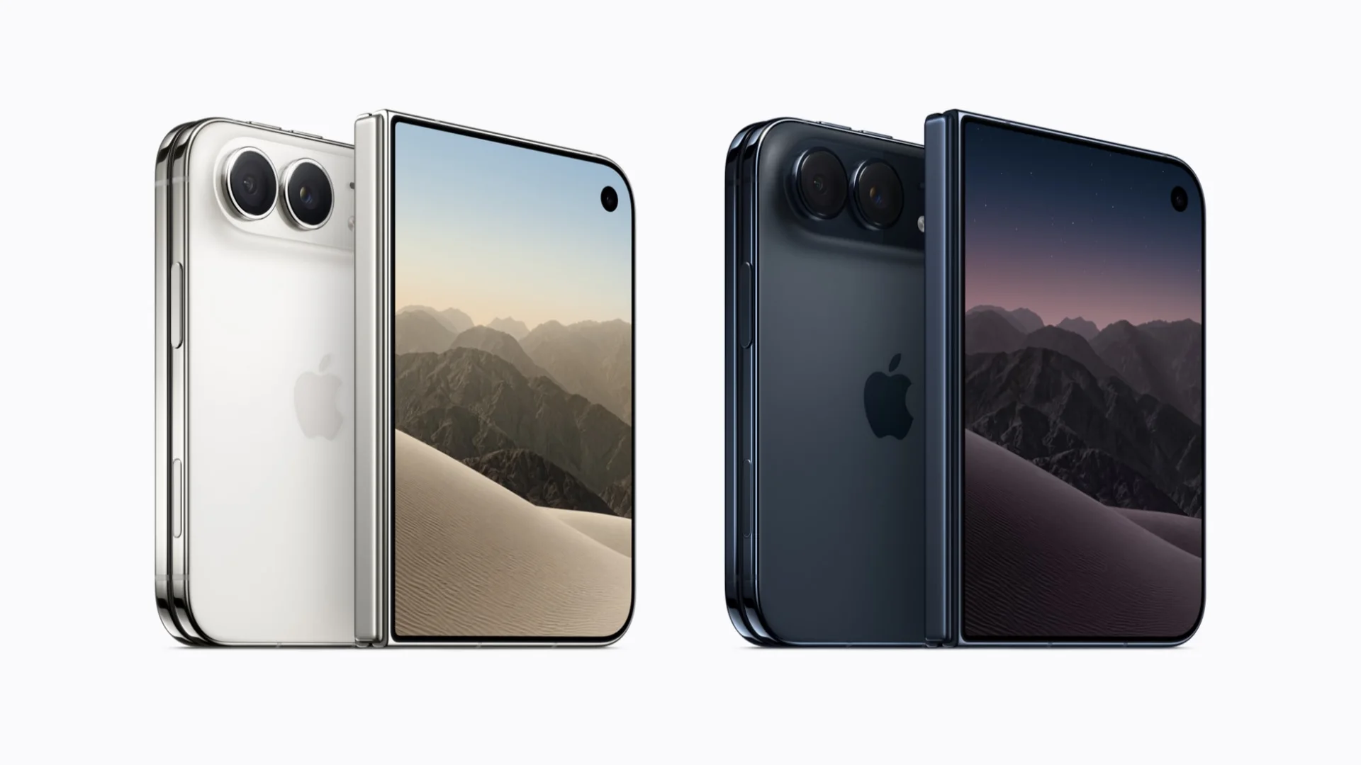 iPhone Duo nas cores branco-estrela e céu noturno, fotografias oficiais do primeiro iPhone dobrável da Apple