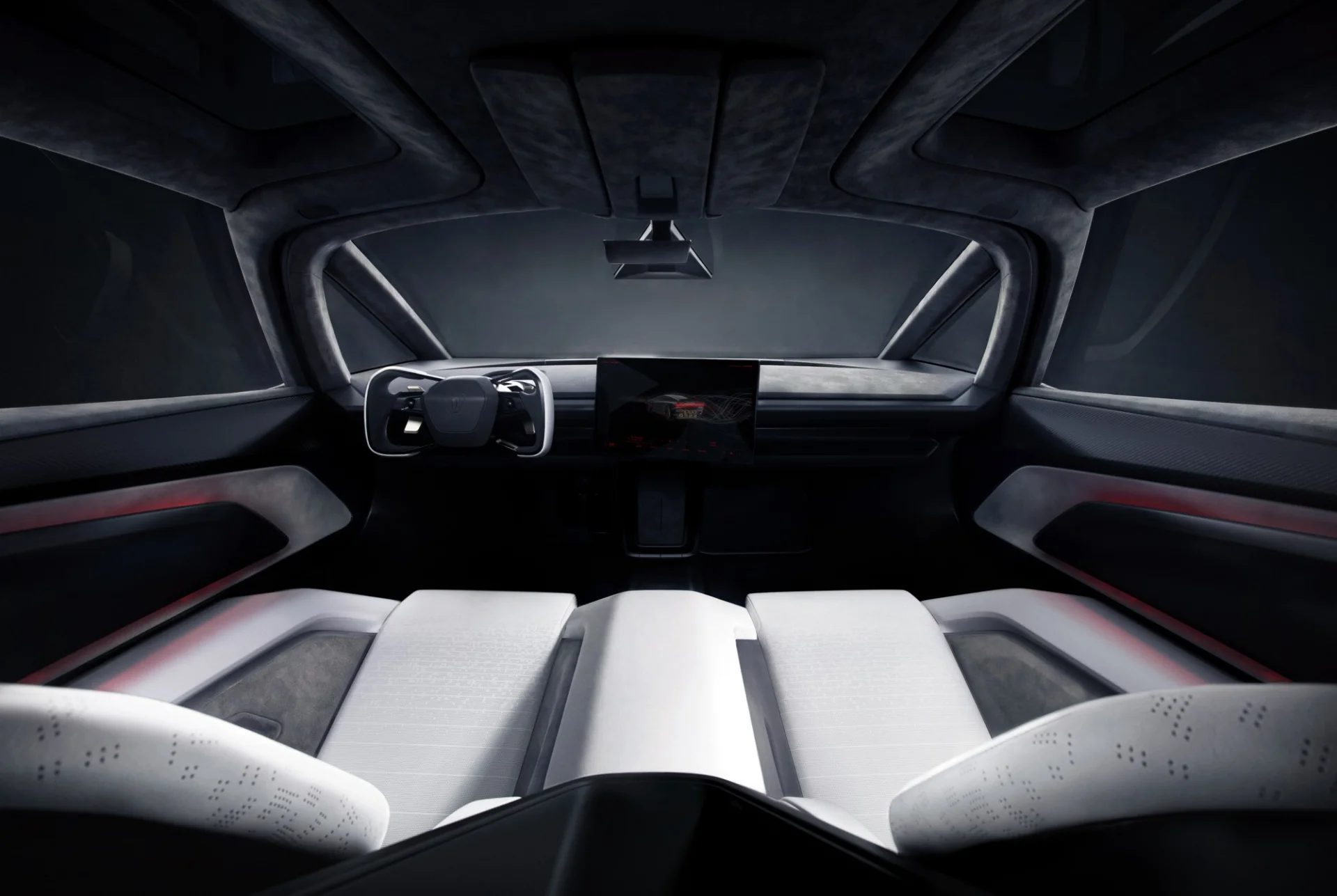 Painel minimalista do Tesla Roadster, fotografado de dentro da cabine