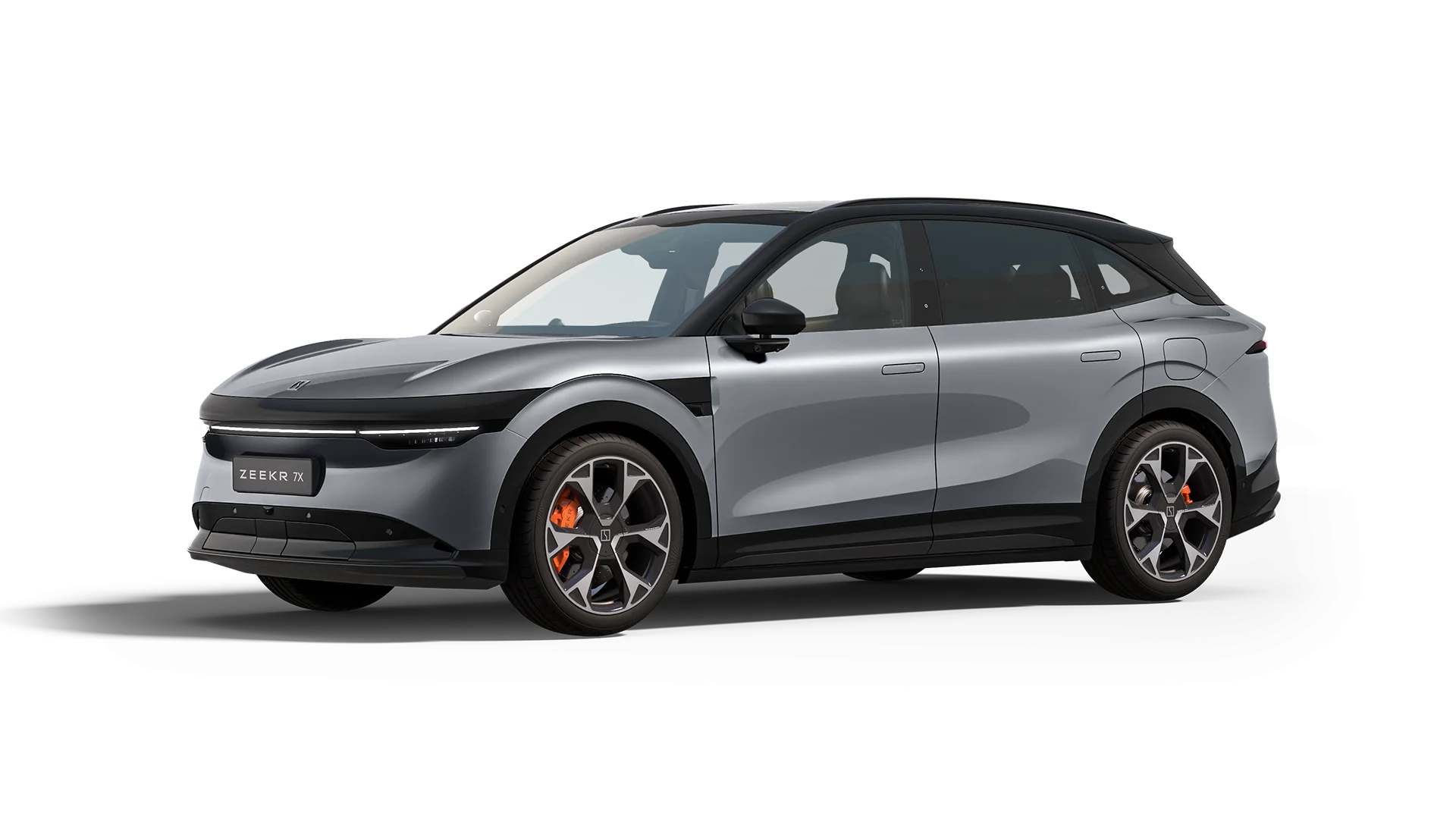 Zeekr 7X Flagship AWD cinza fotografado em estúdio oficial da Zeekr Europa