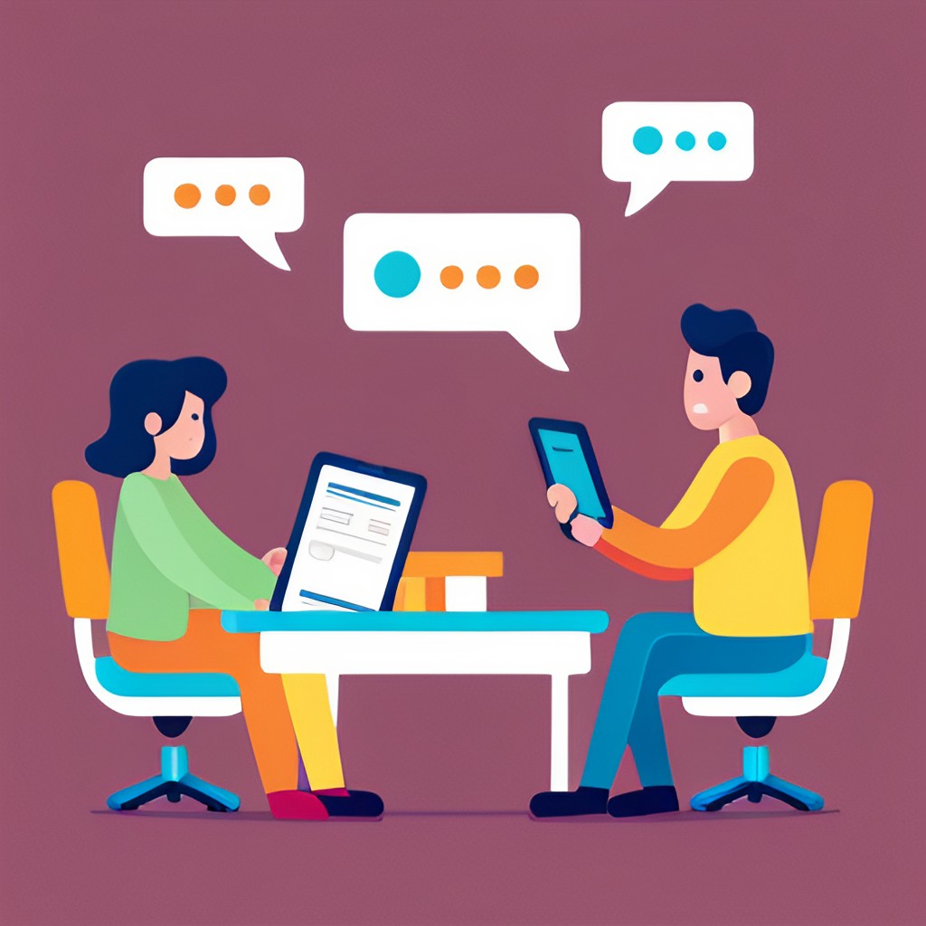Man and woman sitting meeting online