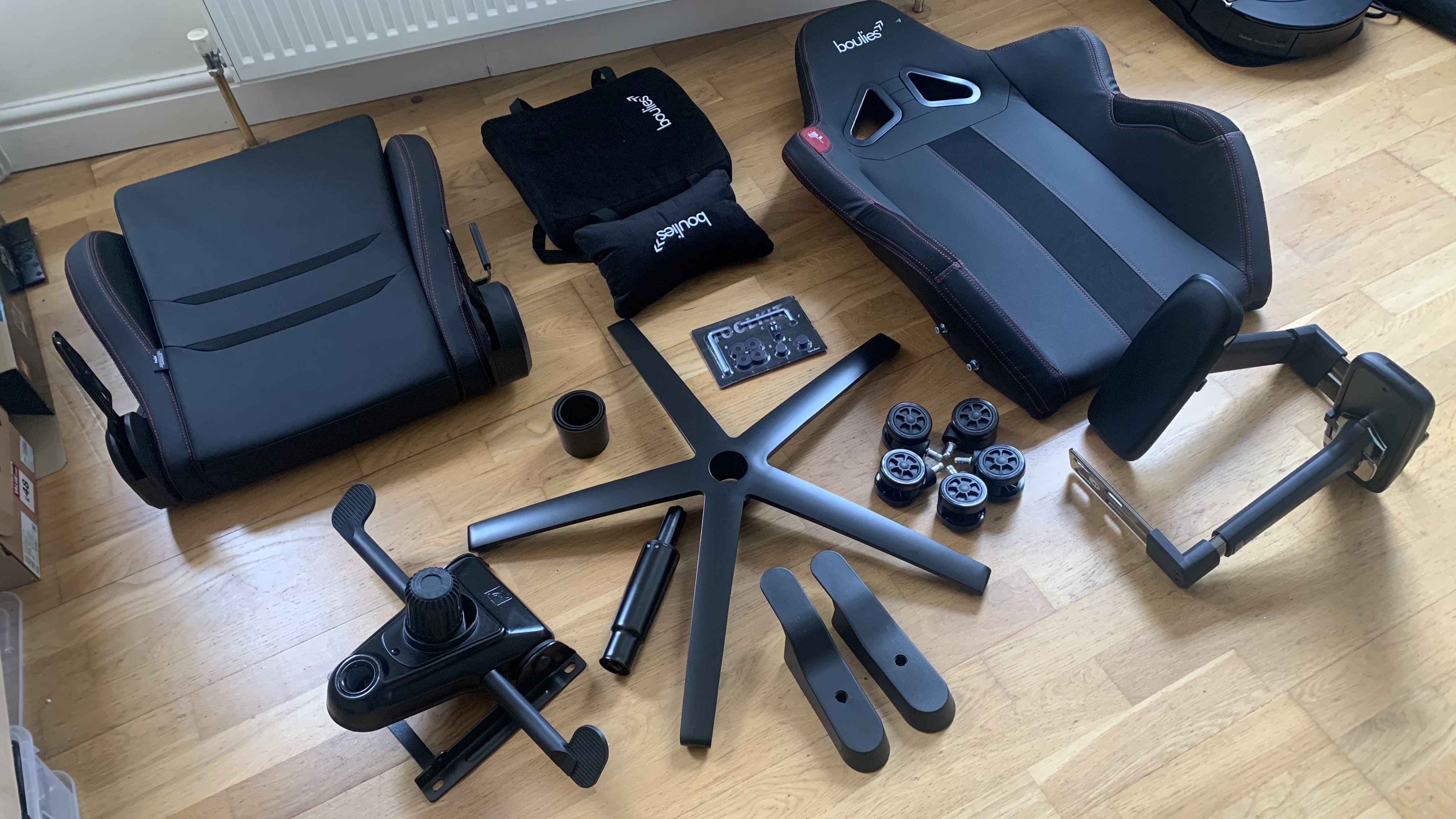 Boulies Ninja Pro components laid on the floor.